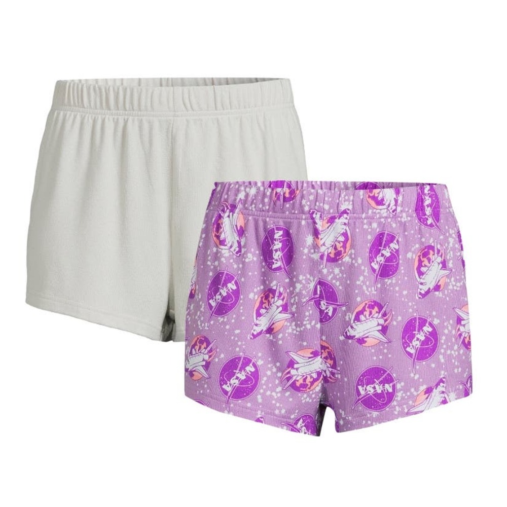 NASA Women’s 2-Pack Sleep Shorts Small (4-6) Grey & Lavender Elastic Waistband